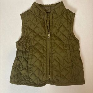 Old Navy Baby Girl Olive Green Vest Zip Up Outerwear Quilted Diamond Size 12-18m